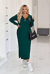 Сукня батал вільного крою нижче коліна на весну й осінь зелена