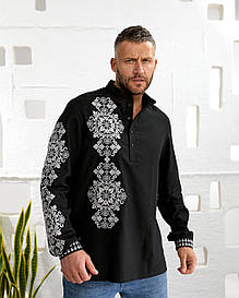 Вишиванка чоловіча  "Всеволод" з чорного домотканого полотна