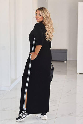 Чорна сукня поло для пишної фігури довга з лампасами, фото 2