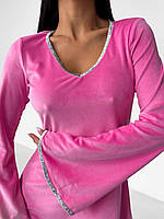 Женское платье из турецкого велюра украшено лентой серебристого цвета SM ML