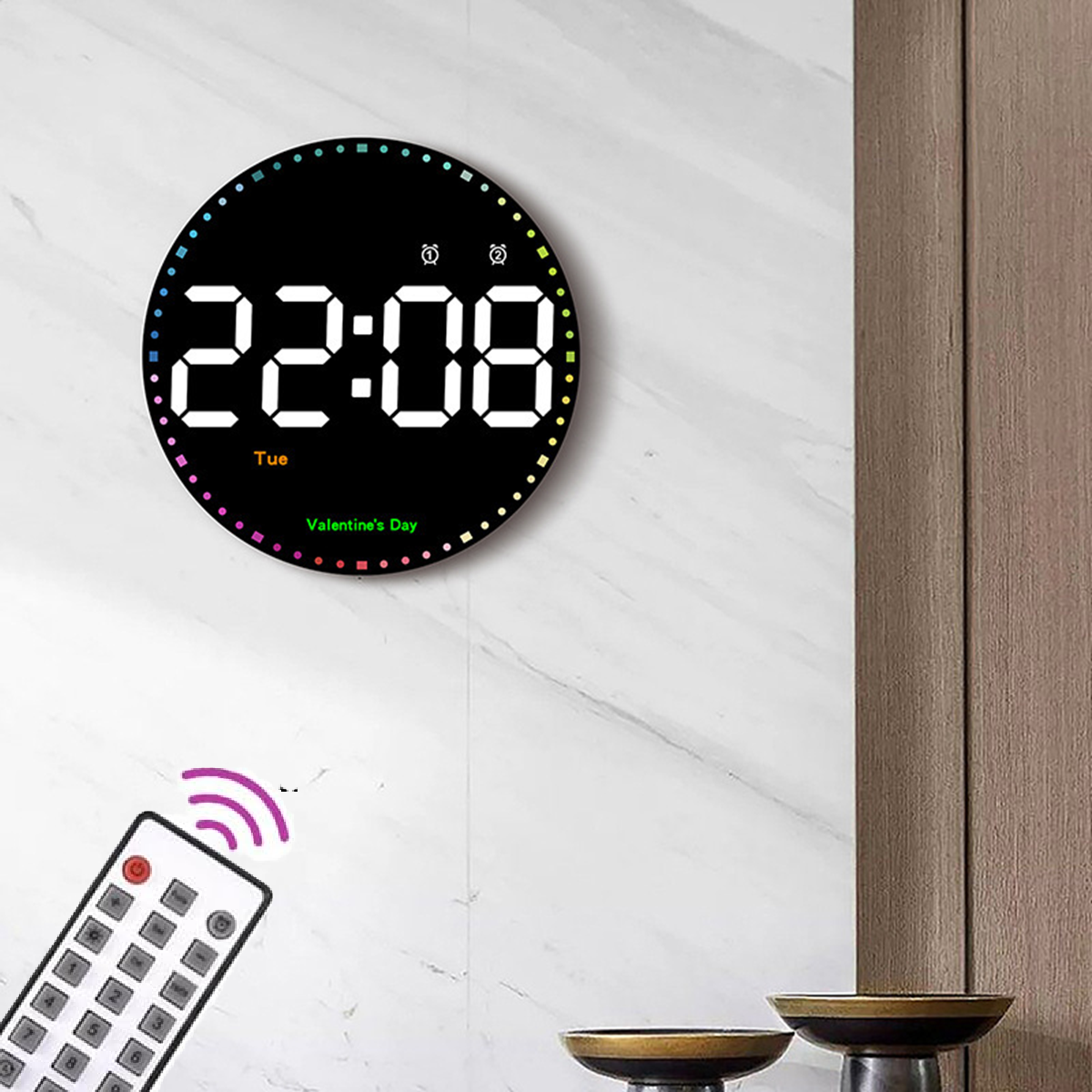 Годинник Deepfox DS-6635 LED цифровий електронний настінний Будильник Дата Температура (діаметр 25,4см), фото 1