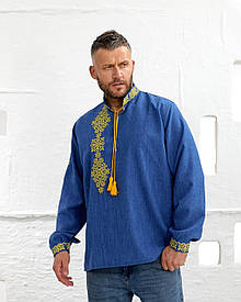 Вишиванка чоловіча з льон-меланжу "Еней" блакитний джис/жовта