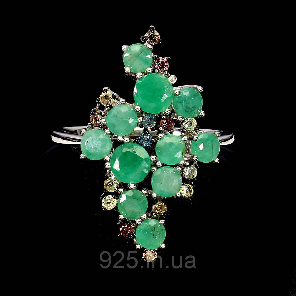 Каблучка. Натуральний смарагд і сапфір. Срібло 925., фото 1