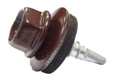 Саморіз (шуруп) покрівельний по металу з гумовою шайбою EPDM (4,80х19 мм) RAL 8017 коричневий, фото 1