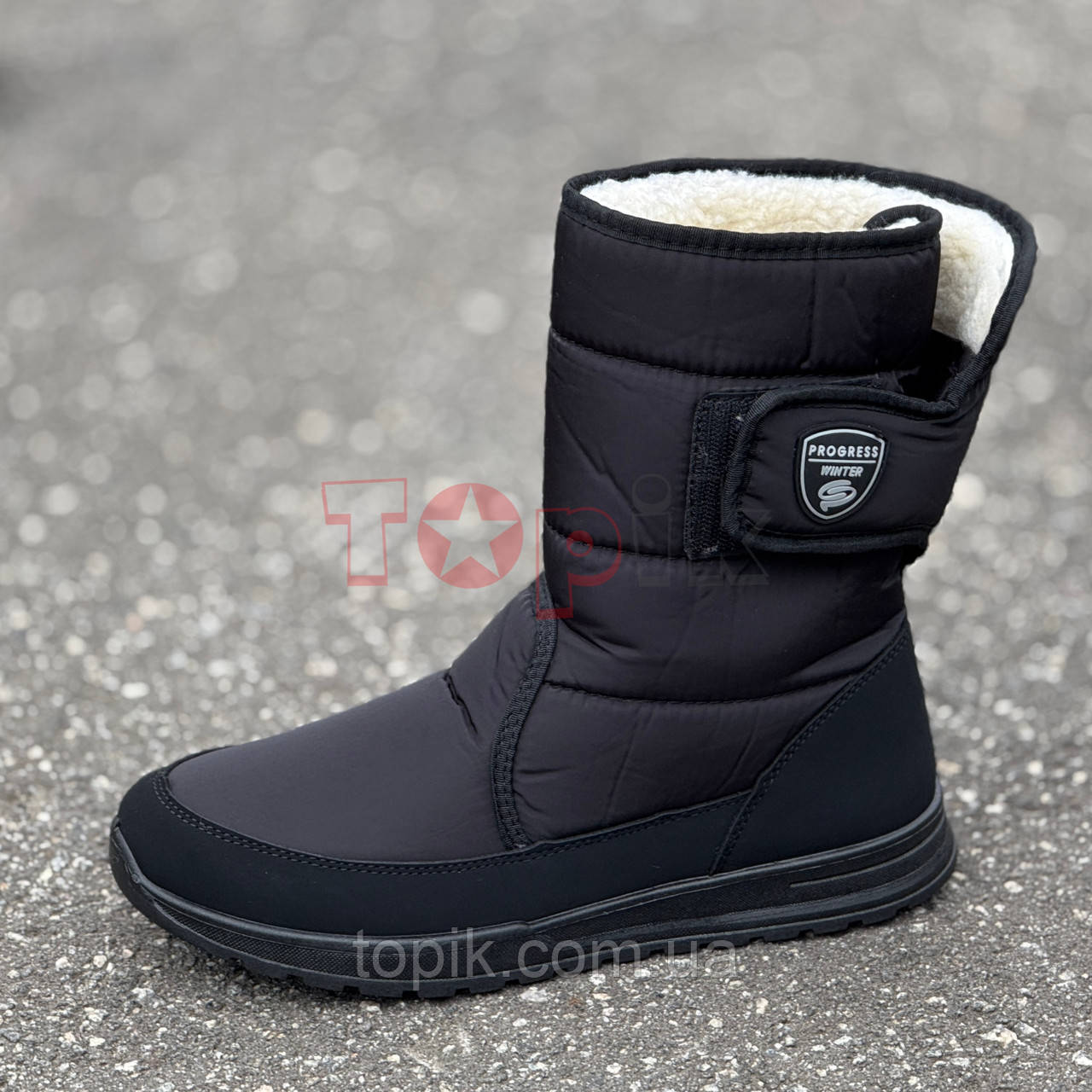 Чоботи дутіки чоловічі зимові чорні на липучці Сапоги дутики мужские зимние черные на липучке (Код: 3480)