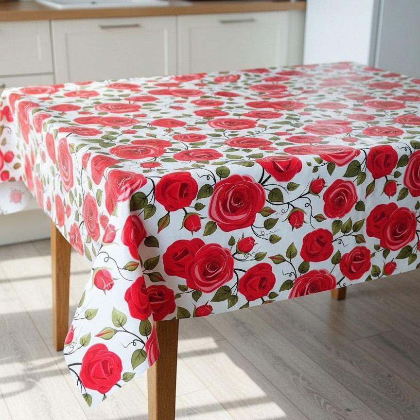 Скатерть Клейонка "Роза" на метраж Силікон без основи 137 см відріз від 1 метра, фото 1