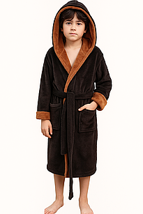 Халат дитячий махровий з капюшоном для хлопчика, шоколадний, софт-махра