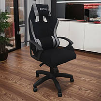 Крісло комп'ютерне геймерське з тканини Bonro B-944 чорно-сіре + 2 подушки для офісу будинку школяра підлітка, фото 4