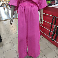 Штани літні жіночі широкі палаццо на резинці L малинові