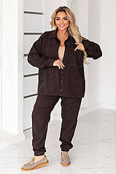 Костюм жіночий батал на кожен день зі штанами на гумці шоколадний