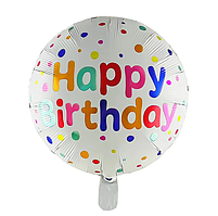 Фольгована куля з написом Happy birthday кругла різнокольорові краплі 45 см 18 "