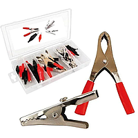 Набір ізольованих затискачів “крокодилів” 30 шт (нікельовані, метал + ПВХ)