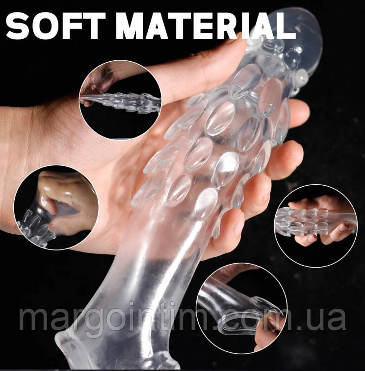 Багаторазовий презерватив 22 см прозорий /Силіконова насадка для збільшення товщини та довжини пеніса / З вібро, фото 1
