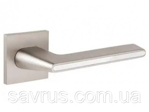 Ручка дверна (комплект) Sempra, гікелева квадратна з білою вставкою на розеті, H-30118-A-NISM/W, фото 1