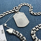 Кулон коловрат з вовком та ланцюжок плоский бісмарк 925 проба чорніння комплект, фото 5