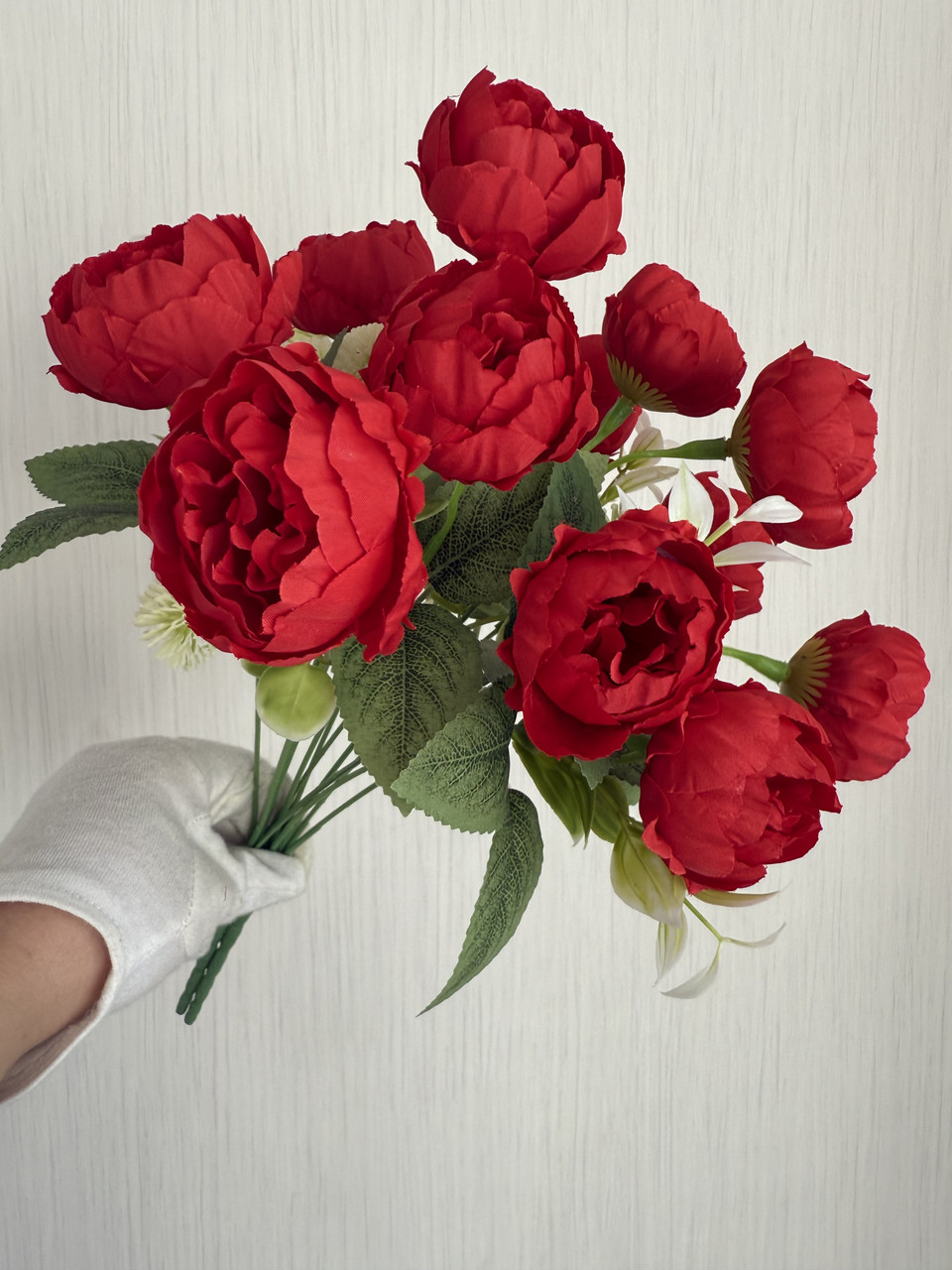 Букет штучних півоній на шість квіток . Піони декоративні ( червоні , 37 см ), фото 1