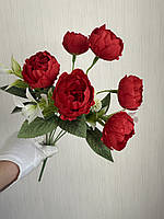 Букет штучних півоній на шість квіток . Піони декоративні ( червоні , 37 см ), фото 5