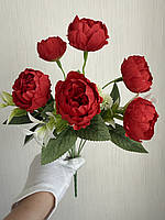 Букет штучних півоній на шість квіток . Піони декоративні ( червоні , 37 см ), фото 8