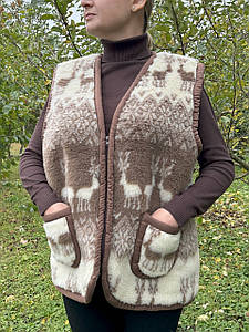 Жилет (жилетка, безрукавка) з натуральної овчини з візерунком Олені (48-58 р.)