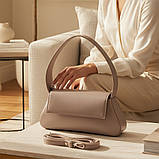 Жіночий клатч сумка через плече темно бежева маленька сумочка з плечовим ременем з екошкіри, фото 8