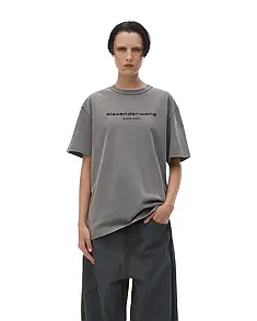 Alexander Wang Glitter Puff Logo Tee in Cotton Washed Granite S