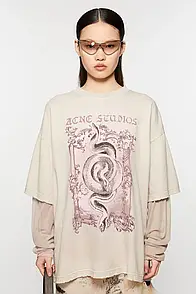 Acne Studios Layered Print T-Shirt Faded Grey M
