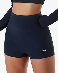 Alo Yoga Tight Fitting Ribbed Shorts Blue 001-BL L