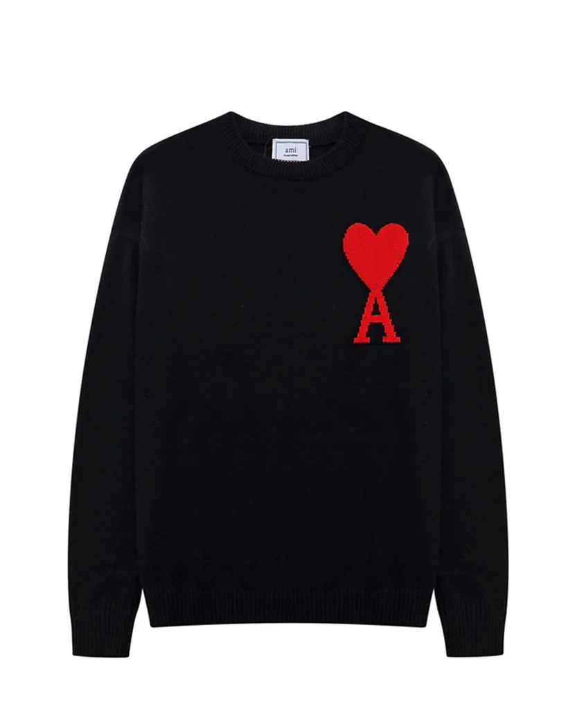 AMI Paris Ami De Coeur Oversize Sweater Black Red Heart S, фото 1