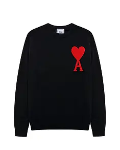 AMI Paris Ami De Coeur Oversize Sweater Black Red Heart L