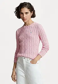 Polo Ralph Lauren Cable-Knit Cotton Crewneck Jumper Carmel Pink S