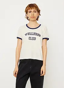 Sporty & Rich Wellness Club Ringer T-Shirt Cream/Navy M