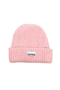 GANNI Wool Rib Knit Beanie Pink