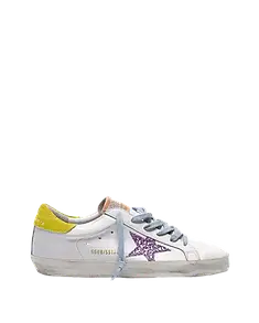 Golden Goose Superstar Sneakers With Pink Glittery Star and Yellow 36