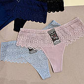 Бавовняні стринги в рубчик з ніжним мереживом, BIWEIER