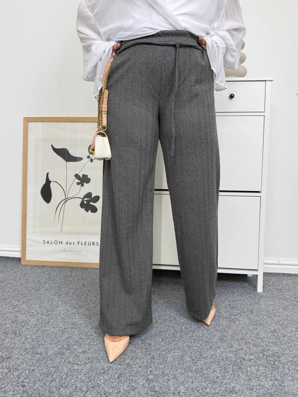Жіночі теплі вовняні вільного крою штани графіт 42,44,46,48,50,52,54,56,58,60, фото 1