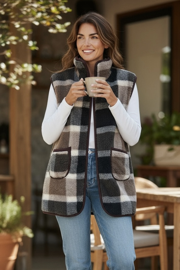 940 Безрукавка подовжена на овчині з коміром, фото 1