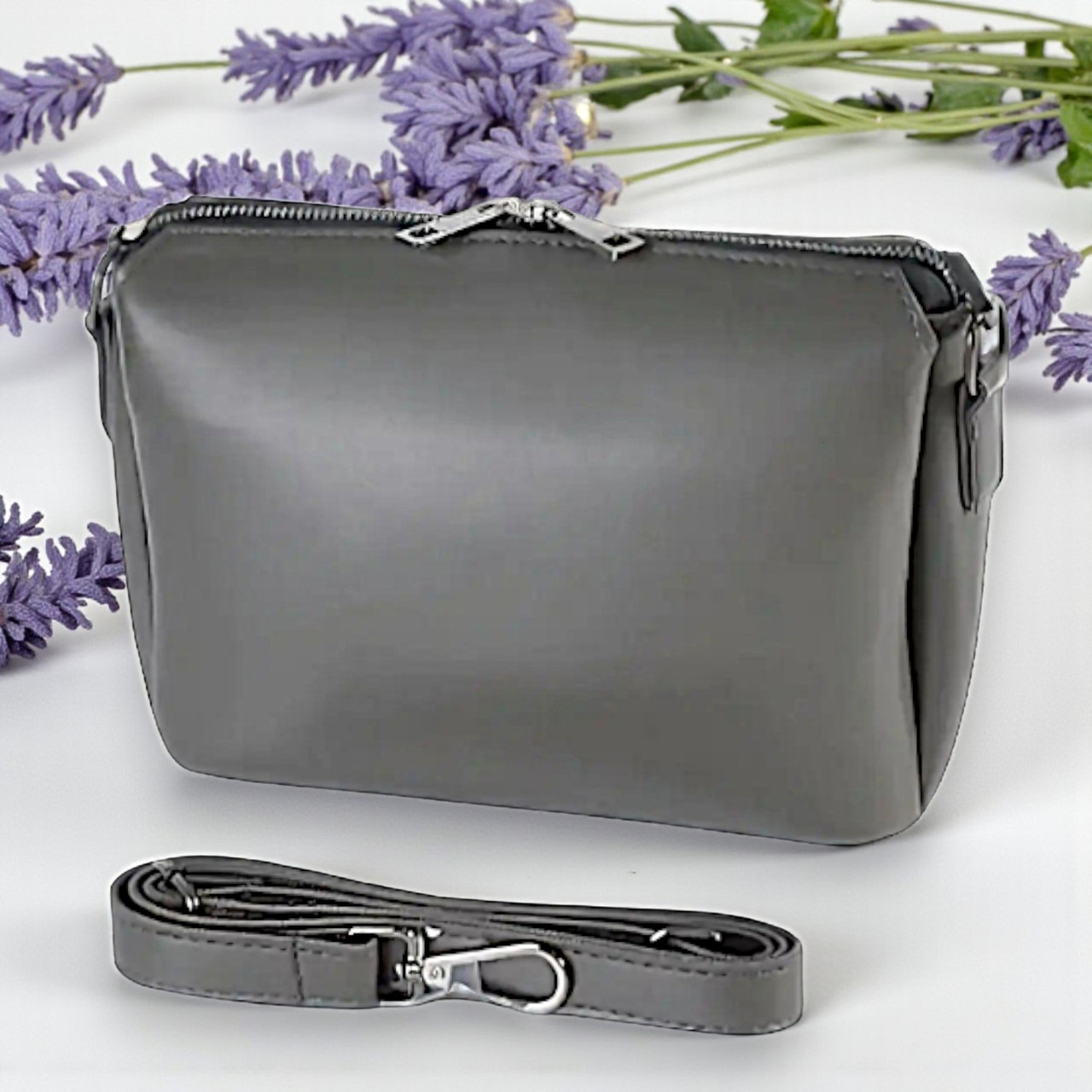 Класична жіноча сумка крос боді маленька через плече з екошкіри графіт, фото 1