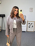 Жіночий елегантний діловий вовняний костюм Жакет з Брюками 42-44,46-48,50-52,54-56,58-60 графіт, фото 8