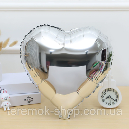 Куля фольгована серце срібло 45 см 18" без малюнка