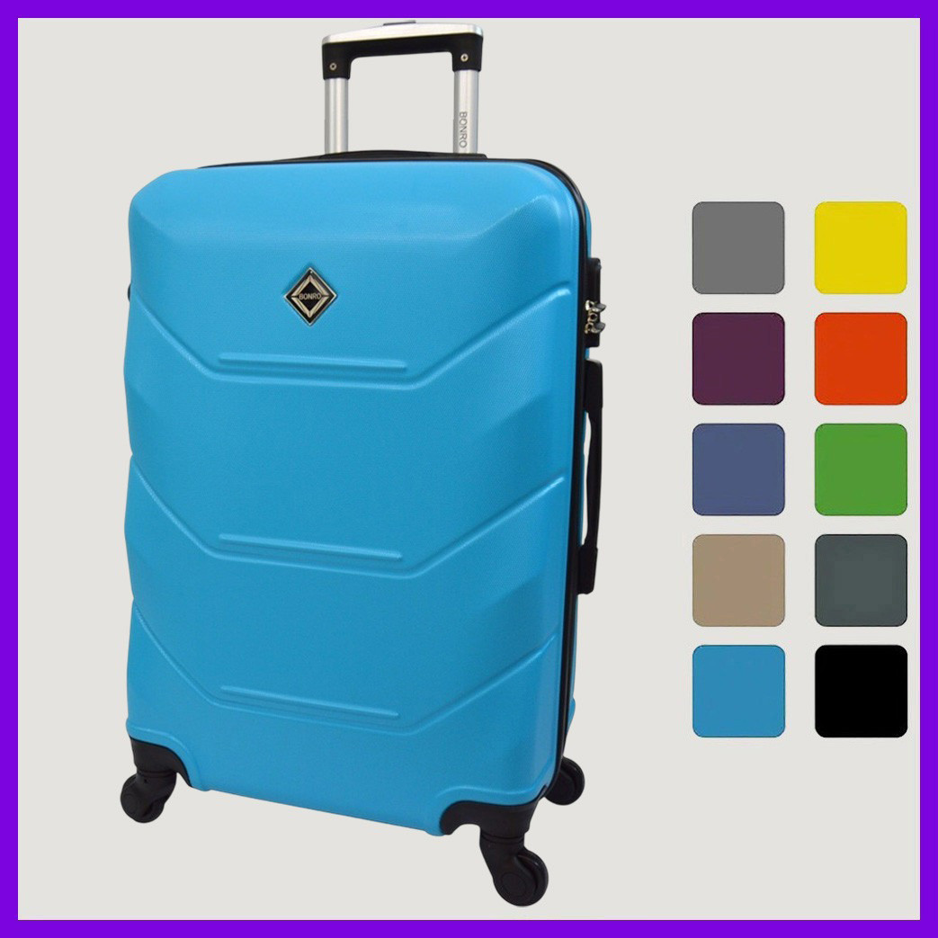 Валіза дорожня на колесах Bonro 2019 M середня голуба пластикова з висувною ручкою і кодовим замком