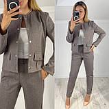 Жіночий теплий брючний вовняний костюм, Піджак з Брюками 42-44,46-48,50-52,54-56,58-60 графіт, фото 10