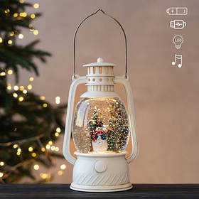Новорічний ліхтар з підсвіткою та музикою "сніговичок", 20,5 см