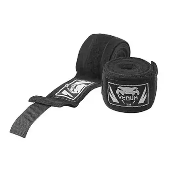 Бинти боксерські 3 метри Venum VN-8463 (нейлон, поліестер) з петлею для великого пальця Чорний