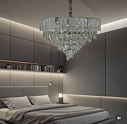 Сучасна підвісна кришталева люстра в вітальню, 11 ламп, хром