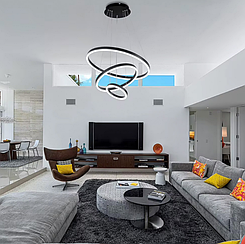 LED люстра на три кільця у чорному каркасі 60+40+20 см G68-600+400+200 BK