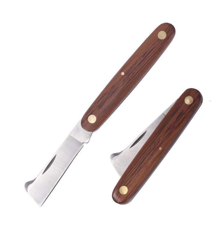 Садовий складаний ніж для щеплення та обрізки з дерев’яною ручкою і лезом із нержавіючої сталі 16.2 см