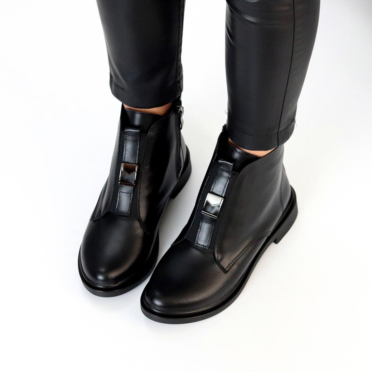 Жіночі шкіряні демісезонні черевики класичні чорні натуральна шкіра, фото 1