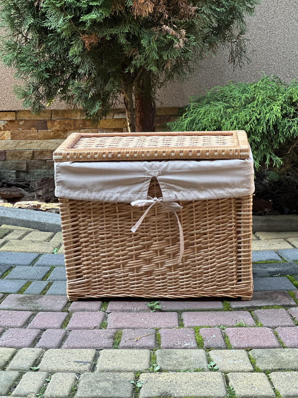 Корзина ящик з лози з текстилем . Арт: 8327, фото 1