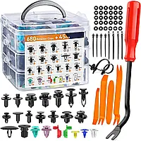 Набір автомобільних кліпс пуклі пістонів 725 шт + знімники ущільнювачі стяжки в боксі, 23 типи