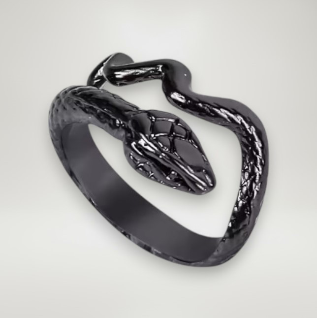 Чорна каблучка у вигляді змії містична хвиляста регульований розмір AurumLux237, фото 1